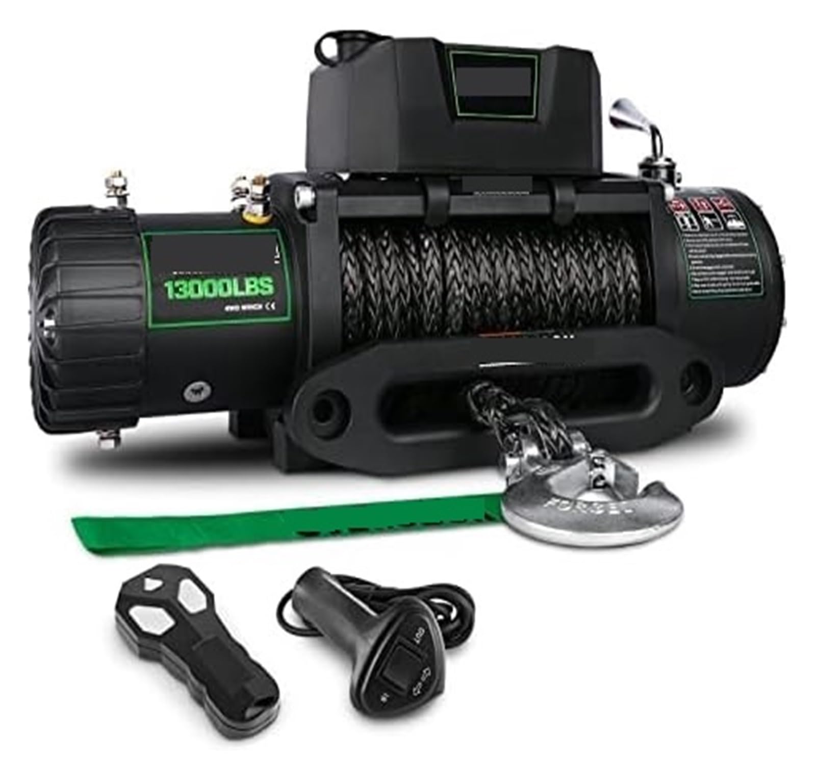 Winde 13000 Pfund. Winden-Kit, Synthetisches Seil, 12 V wasserdichte Winde mit kabelloser Handfernbedienung und schnurgebundener Steuerung, for LKW-SUV(13500 lb.) von BASSFLY