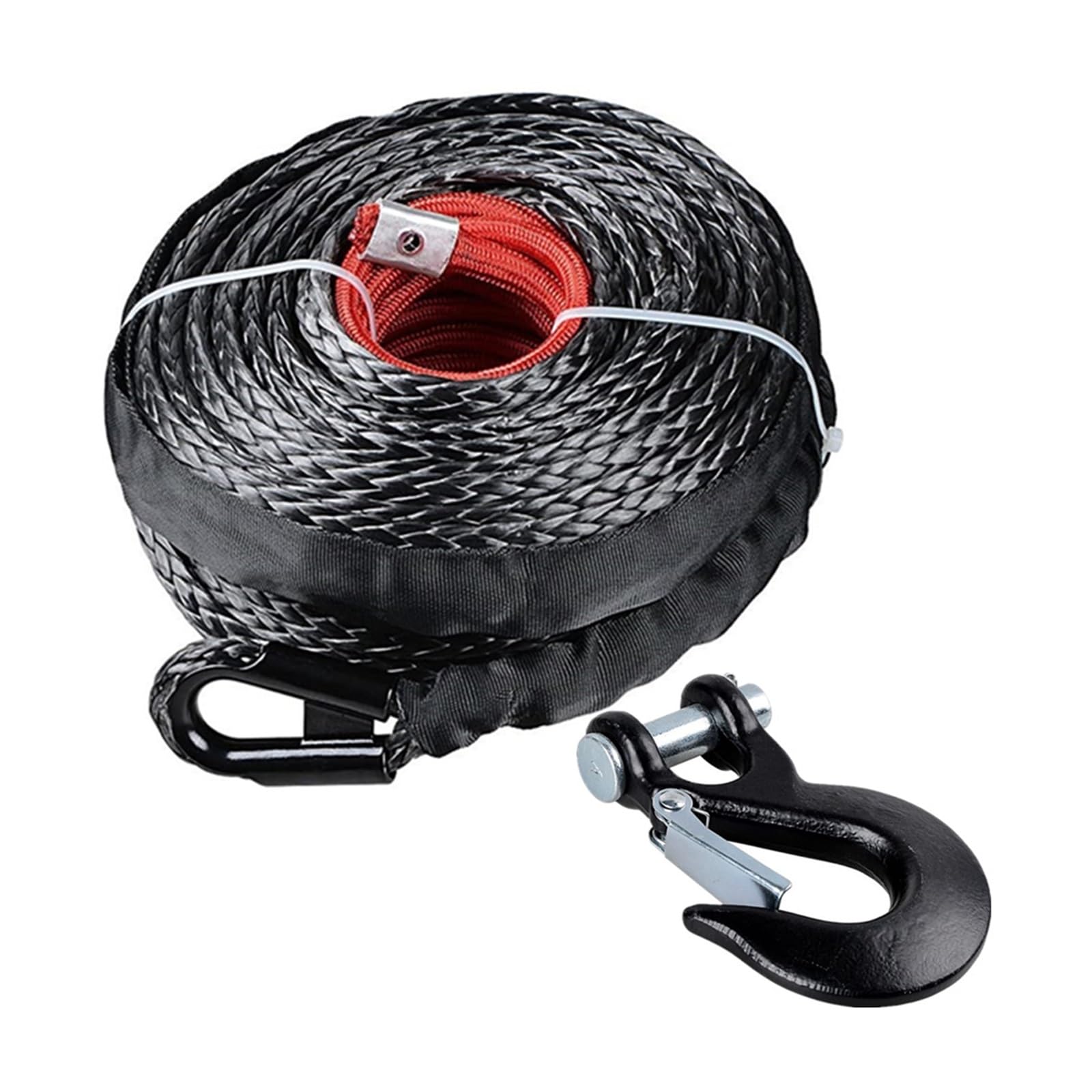 Windenseil, 3/8 Zoll x 100 Fuß, 23809 Pfund, Windenseil mit Schutzhülle und Haken for ATV, SUV, Fahrzeugwindenseil(Black Hook) von BASSFLY