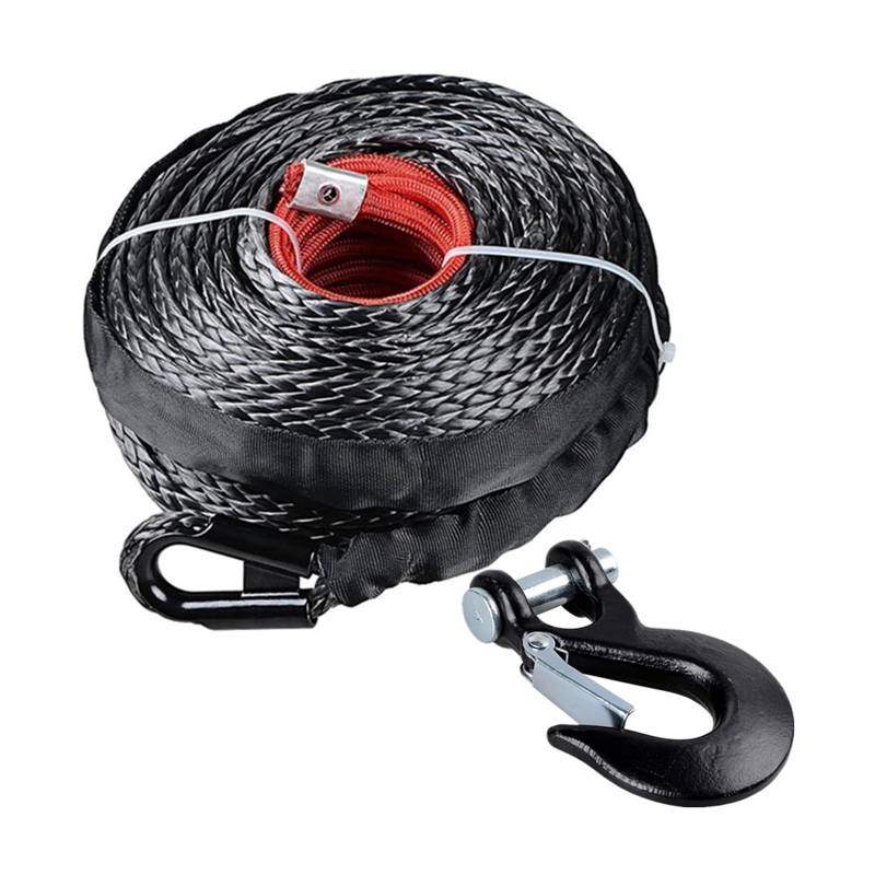 Windenseil, 3/8 Zoll x 100 Fuß, 23809 Pfund, Windenseil mit Schutzhülle und Haken for ATV, SUV, Fahrzeugwindenseil(Black Hook) von BASSFLY