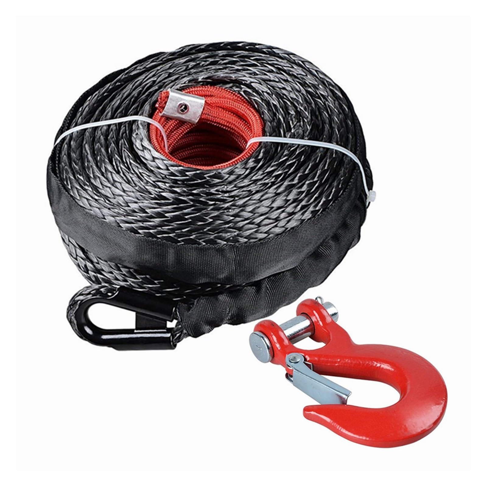 Windenseil, 3/8 Zoll x 100 Fuß, 23809 Pfund, Windenseil mit Schutzhülle und Haken for ATV, SUV, Fahrzeugwindenseil(Red Hook) von BASSFLY