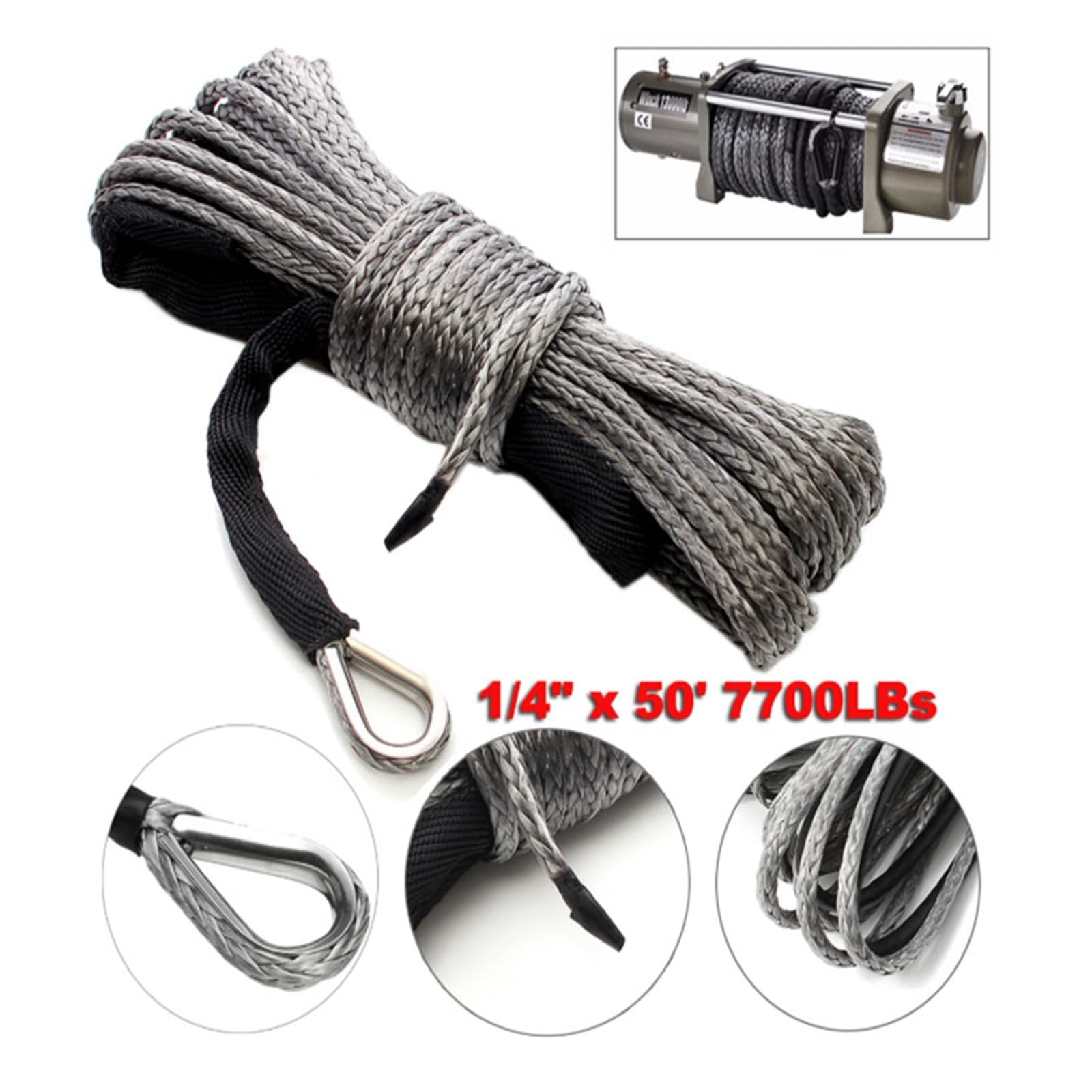Windenseil Schnurleitungskabel mit Mantel Graues Synthetisches Abschleppseil 15 m 7700LBs Autowasch-Wartungsschnur for ATV UTV Off-Road(Green) von BASSFLY