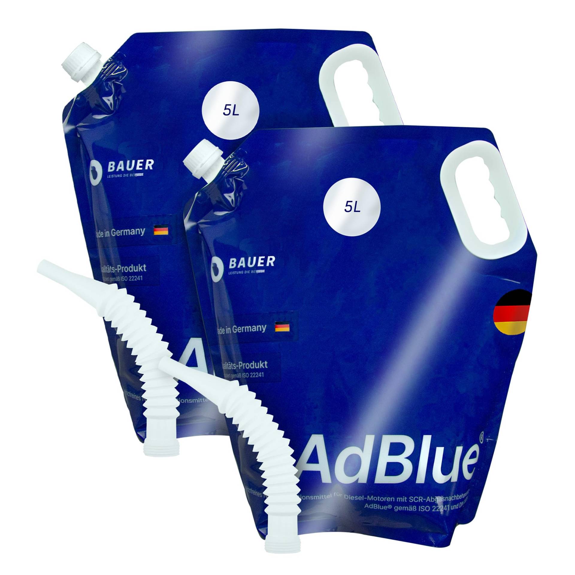 BAUER BLUE AdBlue Premium Harnstofflösung Standbeutel mit Ausgießer für Diesel-Motoren, ISO 22241 Konform – Optimale SCR-Abgasnachbehandlung, Made in Germany (10 Liter) von BAUER BLUE