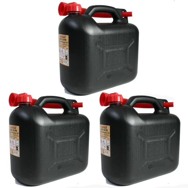 BAUPROFI 3er Set: 3X Benzinkanister 10 Liter schwarz KKS 10 PE Reservekanister von BAUPROFI