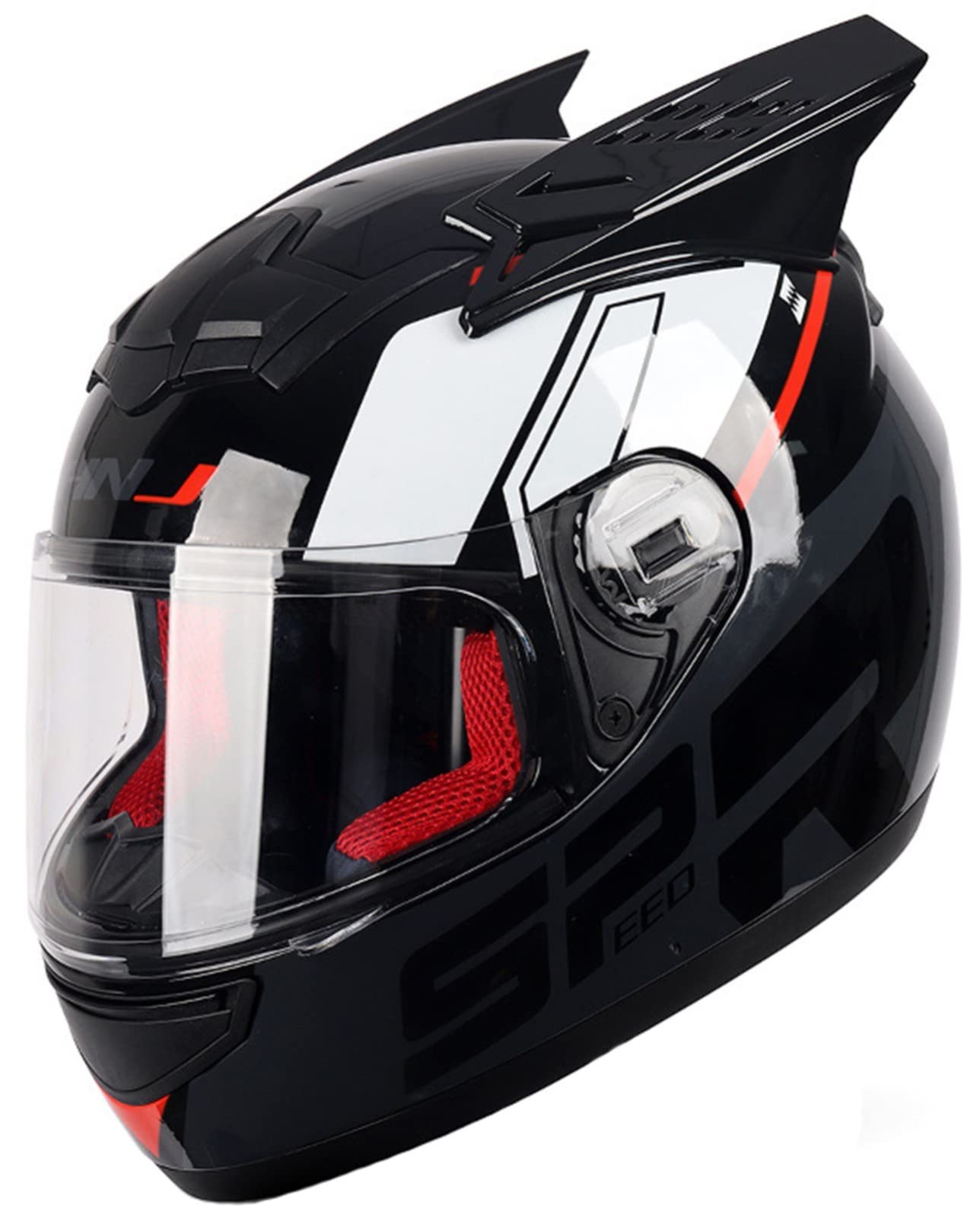 BAUTI Vollgesichts-Motorradhelm für Mädchen Frauen integrierter Helm mit Katzenohren ECE(R22/05) zugelassener Motorradhelm Vierjahreszeiten-Klapphelme mit Sonnenblende 24,M(57-58CM) von BAUTI