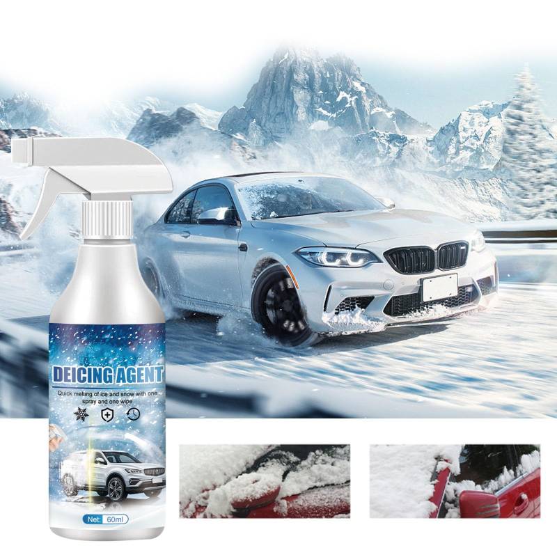 60Ml Enteisungsspray für Autos, schnelles Eisschmelzspray, Auto Windschutzscheibe Deicing Spray Schneeschmelzspray De-Icer, für Auto-Scheiben Spiegel Scheinwerfer, verhindert Wiedervereisung (1PC) von BAWUTZ