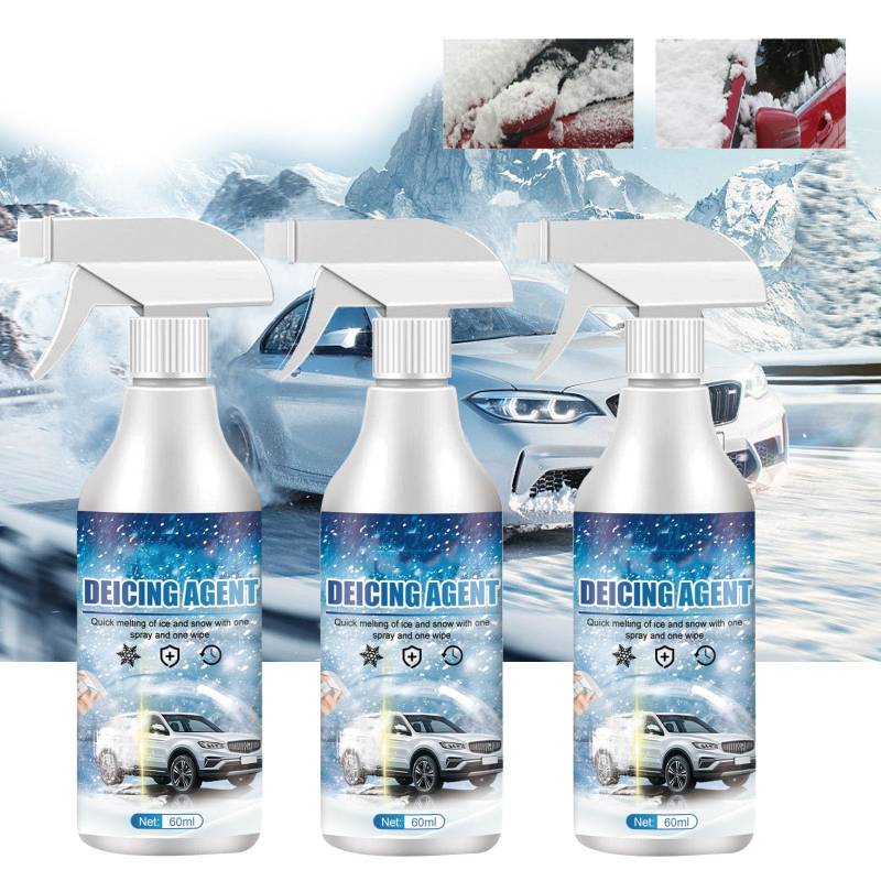 60Ml Enteisungsspray für Autos, schnelles Eisschmelzspray, Auto Windschutzscheibe Deicing Spray Schneeschmelzspray De-Icer, für Auto-Scheiben Spiegel Scheinwerfer, verhindert Wiedervereisung (3PC) von BAWUTZ