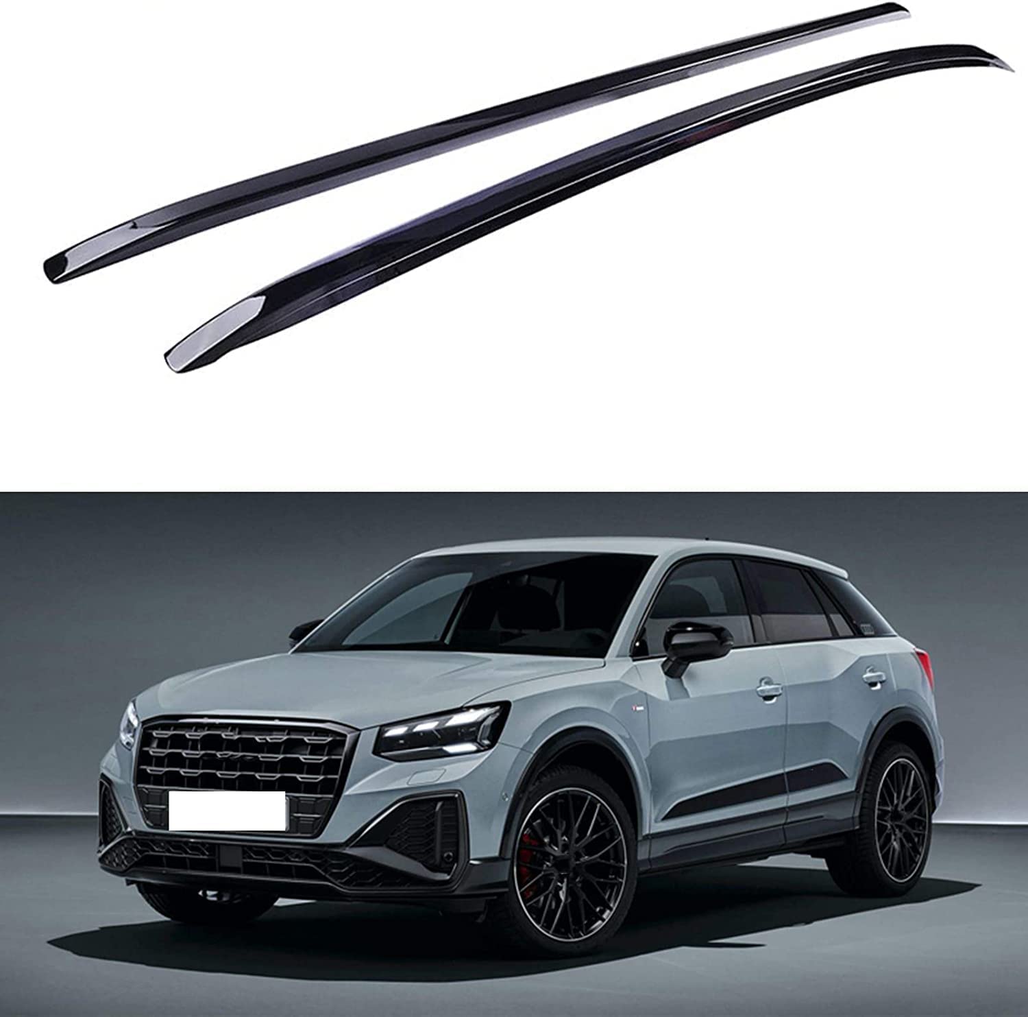 2 Stück Auto Dachgepäckträger für Audi Q2 Q2L 2018-2023, Aluminium Dachträger Geschlossene Reling Crossbar Gepäckträger Zubehör,Black von BAZORO