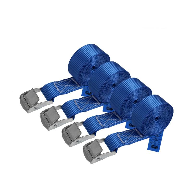 Zurrgurt Spanngurt belastbar bis 250 kg DIN EN 12195-2 Befestigungsgurt Klemmverschluss Befestigungsriemen blau verschiedene Längen Stückzahlen, 4er Pack 2.5 cm x 2.5 m von BB Sport