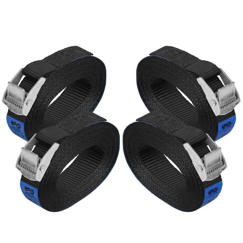 Zurrgurt Spanngurt belastbar bis 250 kg DIN EN 12195-2 Befestigungsgurt Klemmverschluss Befestigungsriemen schwarz Verschiedene Längen Stückzahlen, 4er Pack 2.5 cm x 2.5 m von BB Sport
