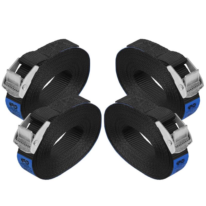 Zurrgurt Spanngurt belastbar bis 250 kg DIN EN 12195-2 Befestigungsgurt Klemmverschluss Befestigungsriemen schwarz Verschiedene Längen Stückzahlen, 4er Pack 2.5 cm x 6 m von BB Sport