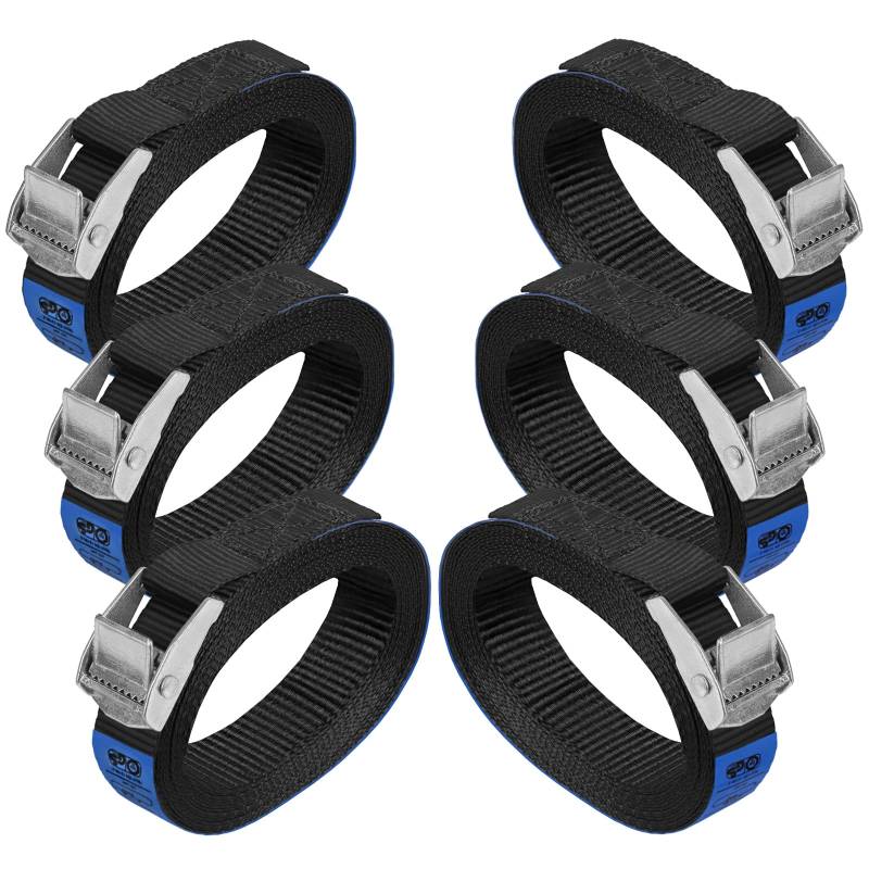 Zurrgurt Spanngurt belastbar bis 250 kg DIN EN 12195-2 Befestigungsgurt Klemmverschluss Befestigungsriemen schwarz Verschiedene Längen Stückzahlen, 6er Pack 2.5 cm x 1 m von BB Sport