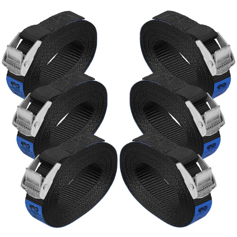 Zurrgurt Spanngurt belastbar bis 250 kg DIN EN 12195-2 Befestigungsgurt Klemmverschluss Befestigungsriemen schwarz verschiedene Längen Stückzahlen, 6er Pack 2.5 cm x 2.5 m von BB Sport