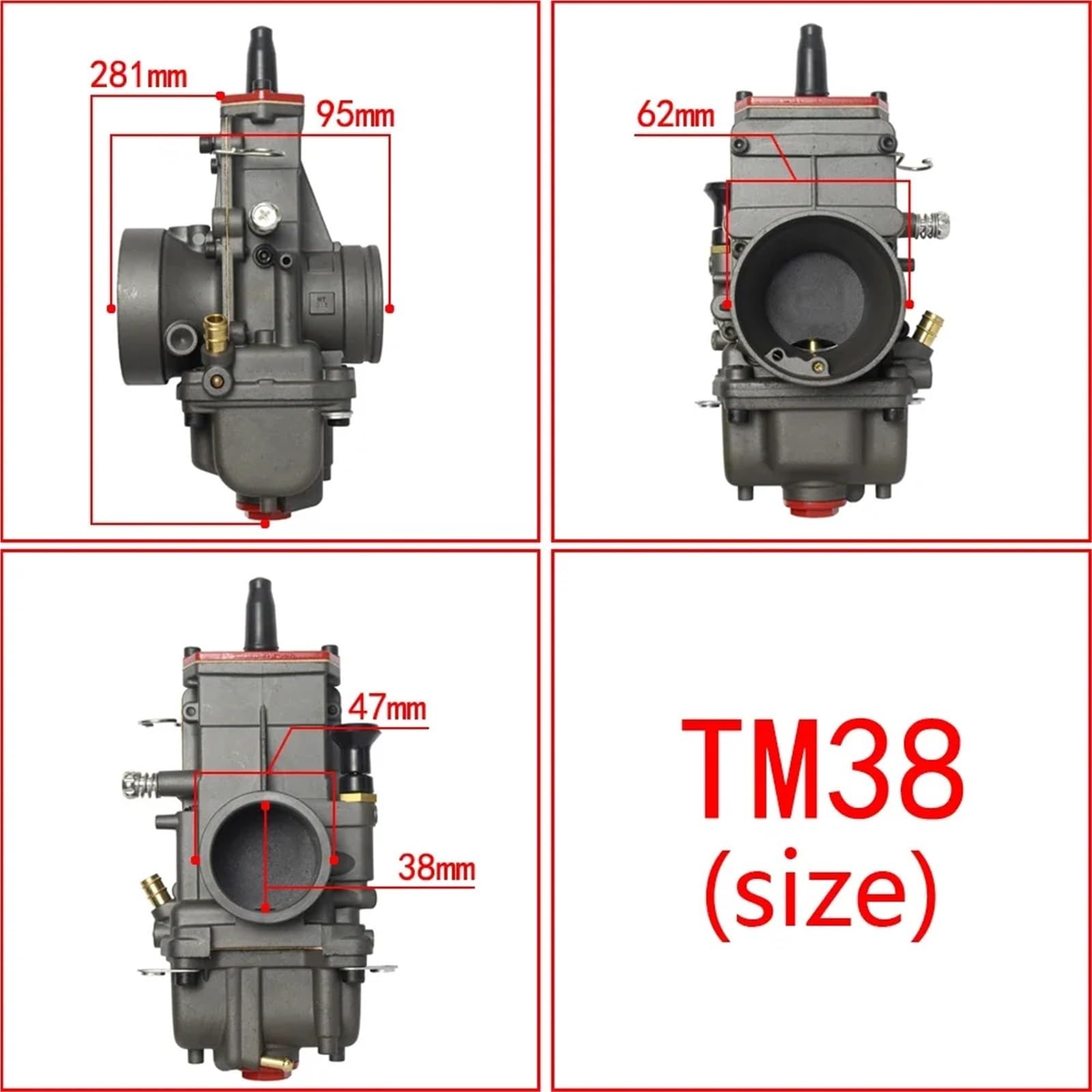 Vergaser TM38 TM38-85 TM38-86 38MM 47MM TM-Serie Flachschieber Kompatibel mit MIKUNI H XR600 XR650 NX650 Motorradvergaser(TM38-Black) von BBSKBDFUT