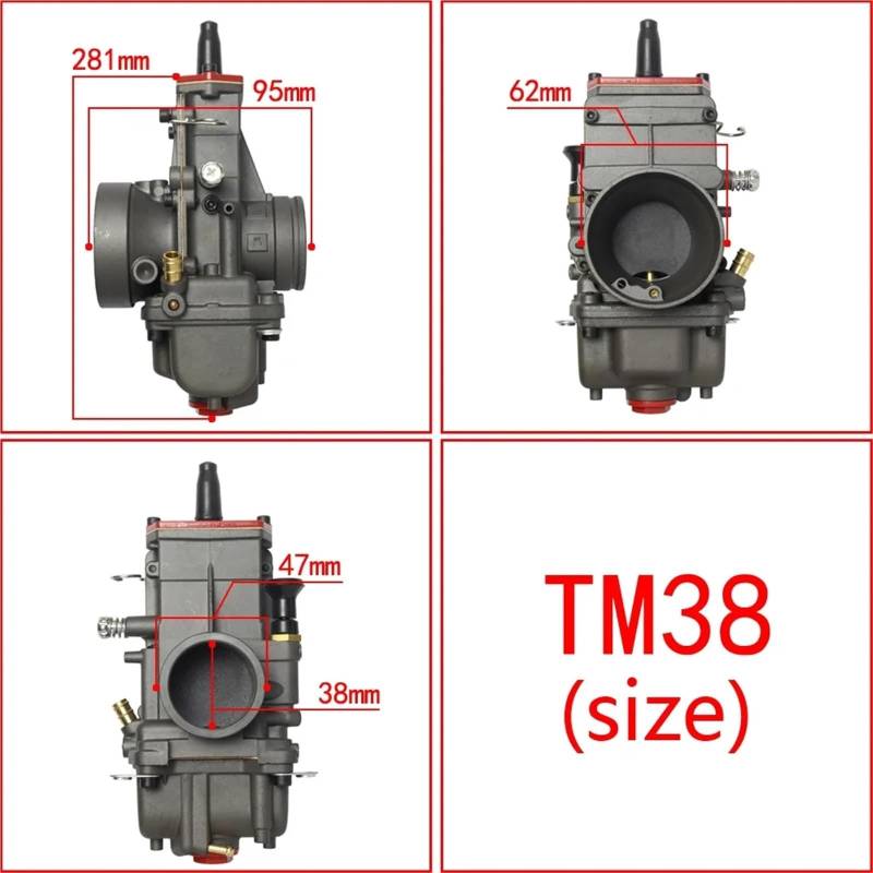 Vergaser TM38 TM38-85 TM38-86 38MM 47MM TM-Serie Flachschieber Kompatibel mit MIKUNI H XR600 XR650 NX650 Motorradvergaser(TM38-Black) von BBSKBDFUT