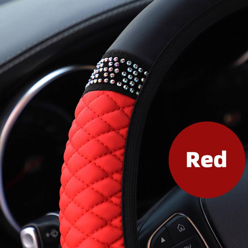 BBTISG Glitzer Auto Lenkradbezug Mit Diamanten und Schulterpolstern für Damen - Universal für 37-38 cm Autolenkrad (Rot) von BBTISG