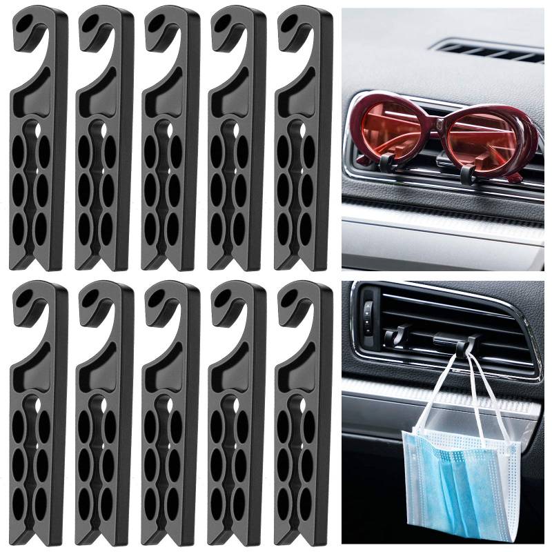 BBTO 10 Stück Auto Vent Haken Aufhänger Auto Lüftungsschlitz Halter Handy Halterung Kopfhörer Kabel Wickler Sonnenbrille Brille Schlüsselanhänger Organizer Aufhänger Aufbewahrung Haken (Schwarz) von BBTO
