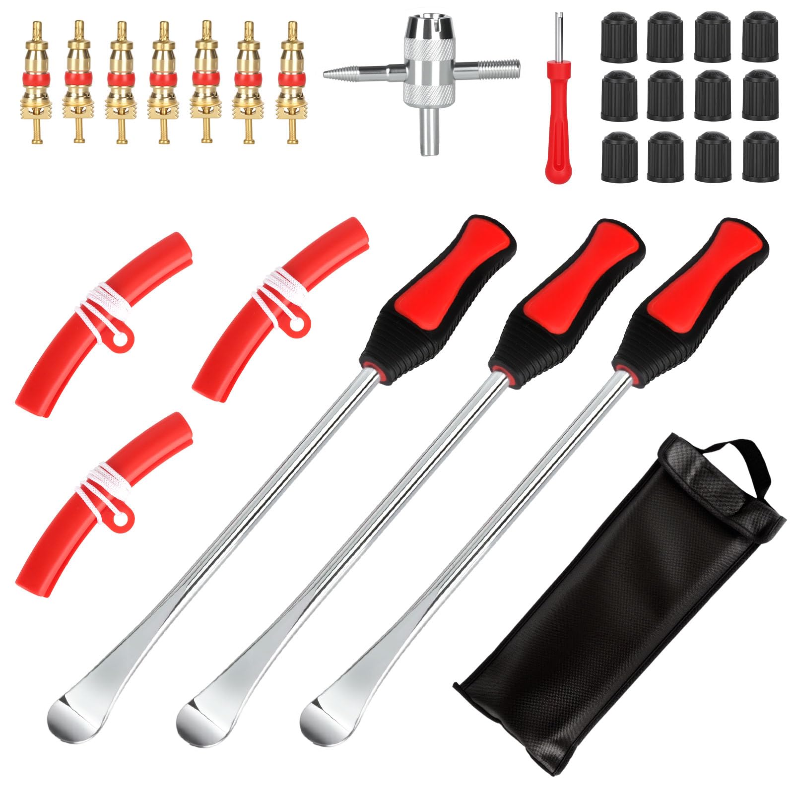 BBWELL Reifenheber Reifen Montiereisen 28pcs Anzüge,Rad Felge Protektoren Tool Kit,Reifen Montage Werkzeug,3 Reifen Hebel Werkzeug Löffel,12 Reifenventilkappen,Für Motorrad/Fahrrad/Wagen Reifen von BBWELL