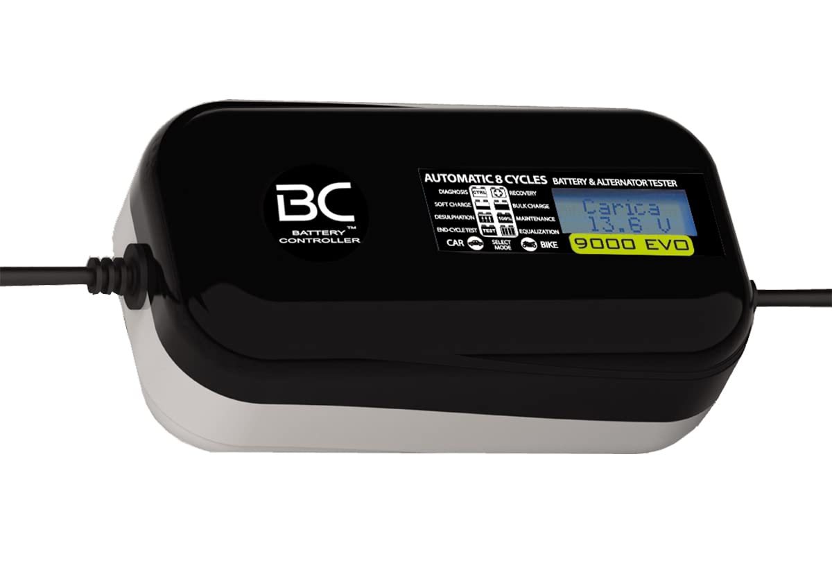 BC 9000 EVO Multilanguage - 12V 1A/9A - Digitales Auto- und Motorrad-Batterieladegerät und Prüfgerät (Analyse der Batterie und der Lichtmaschine) von BC Battery Controller