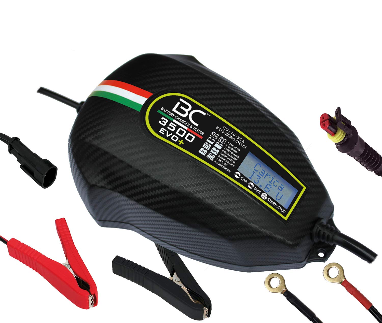 BC Battery Controller BC 3500 EVO+, Digitales Batterieladegerät und Erhaltungsladegerät mit LCD, Batterie- und Ladesystem-Prüfgerät für alle 12V Blei-Säure Autobatterien und Motorradbatterien, 3.5A/1A von BATTERY CONTROLLER