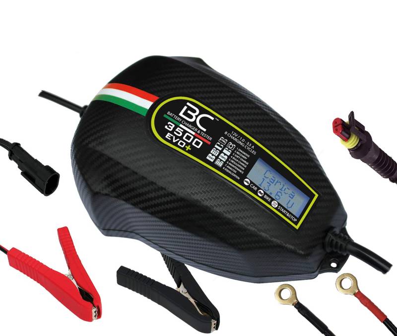 BC Battery Controller BC 3500 EVO+, Digitales Batterieladegerät und Erhaltungsladegerät mit LCD, Batterie- und Ladesystem-Prüfgerät für alle 12V Blei-Säure Autobatterien und Motorradbatterien, 3.5A/1A von BATTERY CONTROLLER