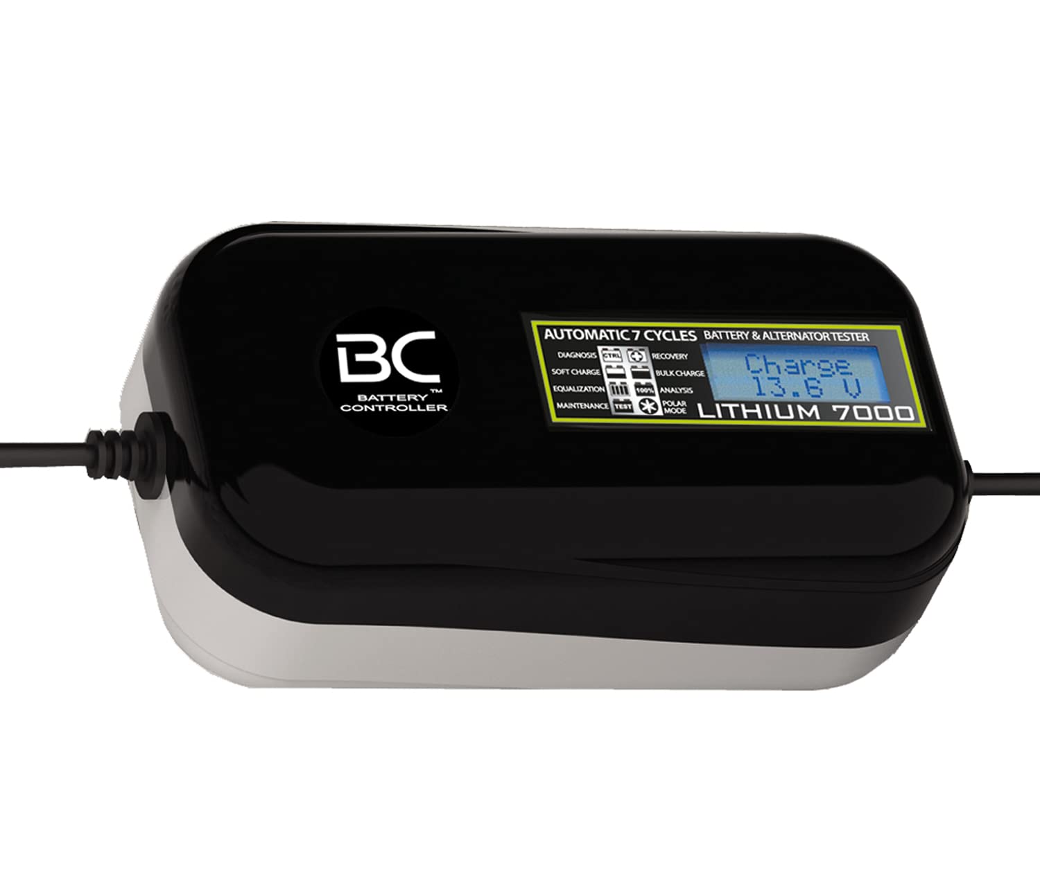 BC LITHIUM 7000-12V 7A - Automatisches digitales Batterieladegerät und Erhaltungsgerät für Lithium-/LiFePO4-Batterien + Batterie- und Lichtmaschine-Testgerät von BATTERY CONTROLLER