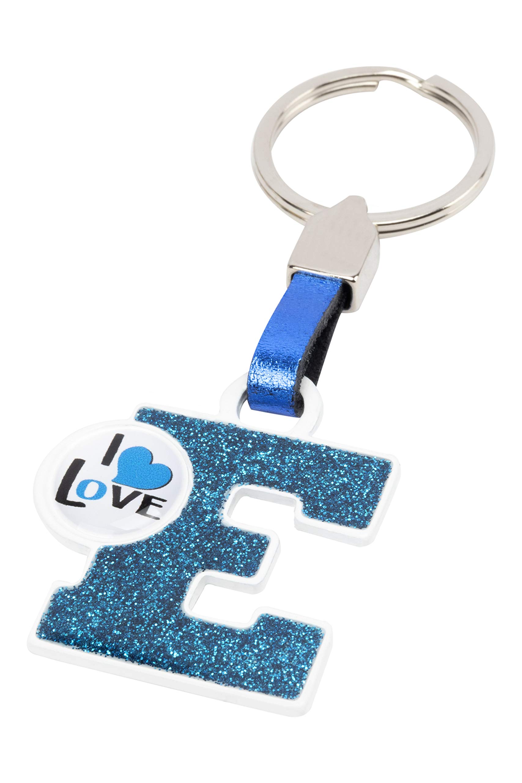 BC CORONA Metallischer Schlüsselanhänger I Love; Buchstabe E; Blau Farbe. von BC CORONA