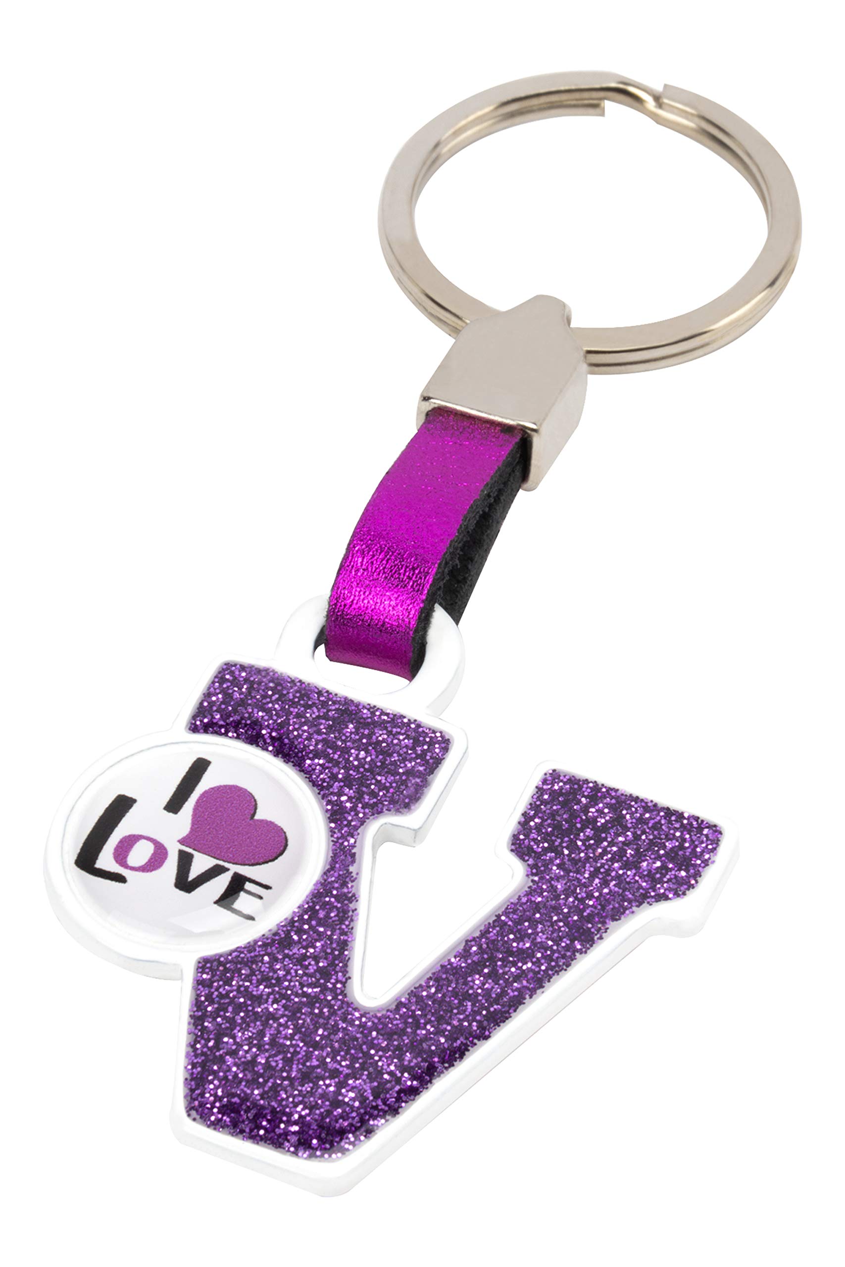 BC CORONA Metallischer Schlüsselanhänger I Love; Buchstabe V; Rosa Farbe. von BC CORONA