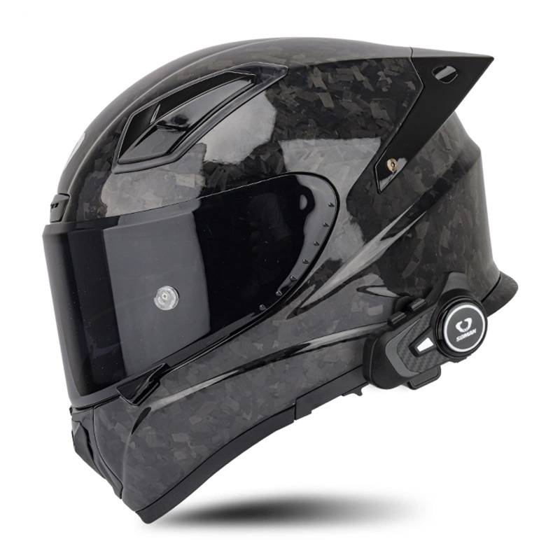 BCBKD Motorrad helme Carbon Integralhelm mit Bluetooth intercom ECE-zugelassener Scooter-Motorradhelm für Damen Herren Rennrad-Motorradhelm mit Doppelvisier A,L von BCBKD