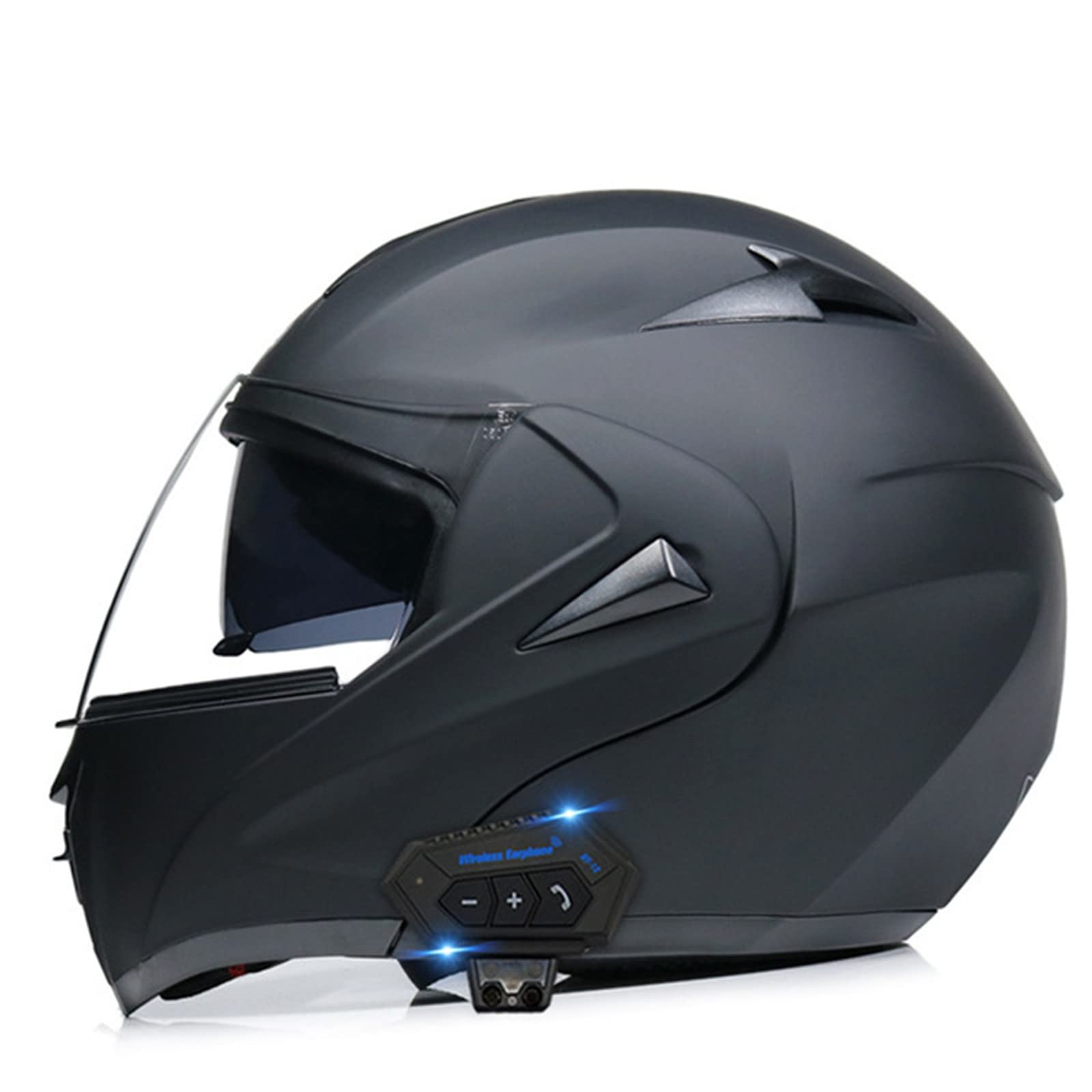Modularer Motorradhelm DOT/ECE Zertifiziert Bluetooth Motorradhelm Klapphelme Erwachsene Integralhelm Roller-Helm Scooter-Helm Mit Doppelvisier Motocrosshelme Matte Black 1,M von BCBKD