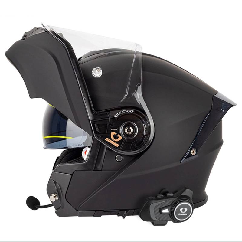 BCBKD Modularer Motorradhelm Integrierter Klapphelm mit Intercom Bluetooth ECE Geprüft Modulare Helme Integralhelm für Herren Damen mit Doppelvisier, Doppelte Rauschunterdrückung Matte Black,4XL von BCBKD