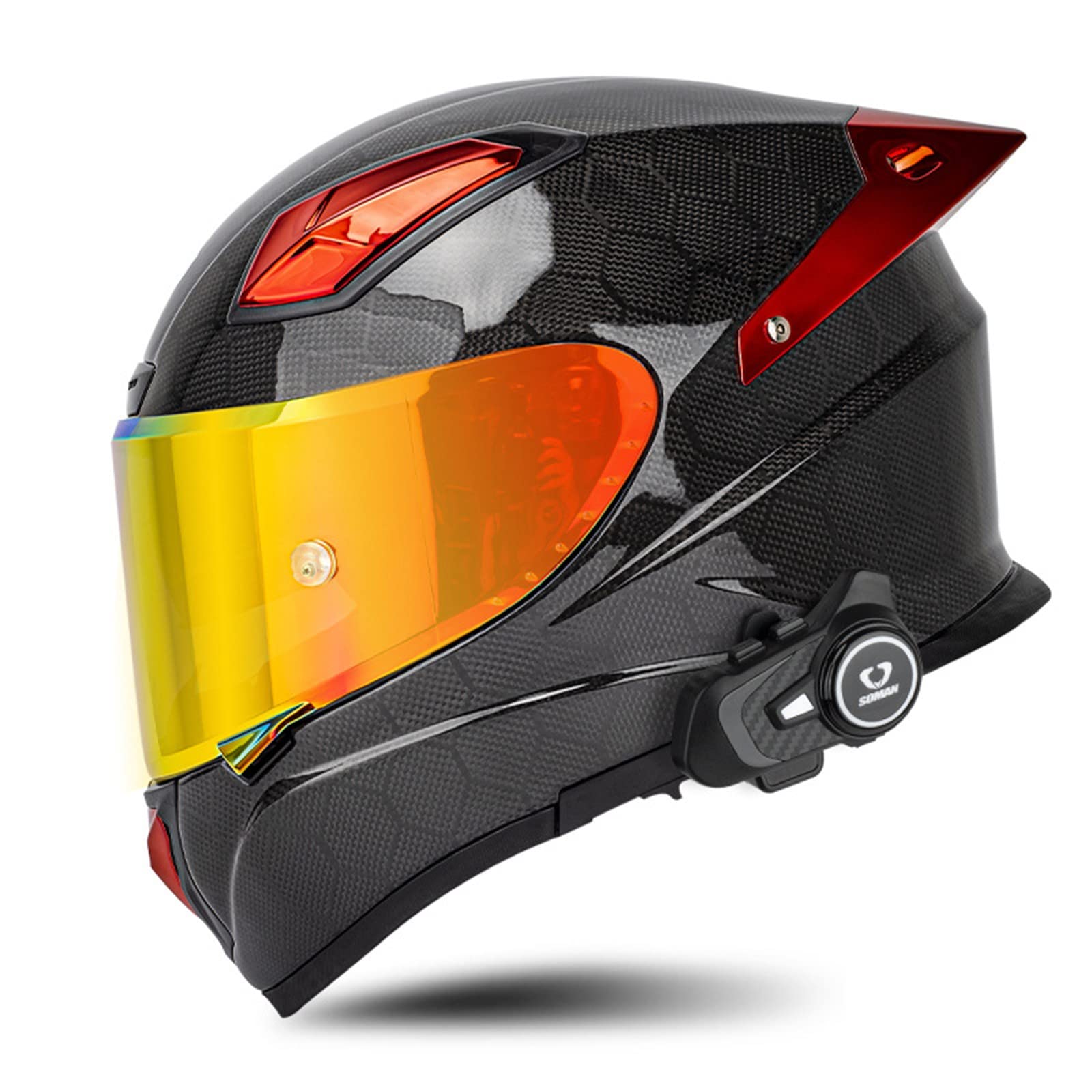BCBKD Motorrad helme Carbon Integralhelm mit Bluetooth intercom ECE-zugelassener Scooter-Motorradhelm für Damen Herren Rennrad-Motorradhelm mit Doppelvisier F,L BCBKD Motorrad helme Carbon Integralhelm mit Bluetooth intercom ECE-zugelassener Scooter-Motorradhelm für Damen Herren Rennrad-Motorradhelm mit Doppelvisier F,L von BCBKD