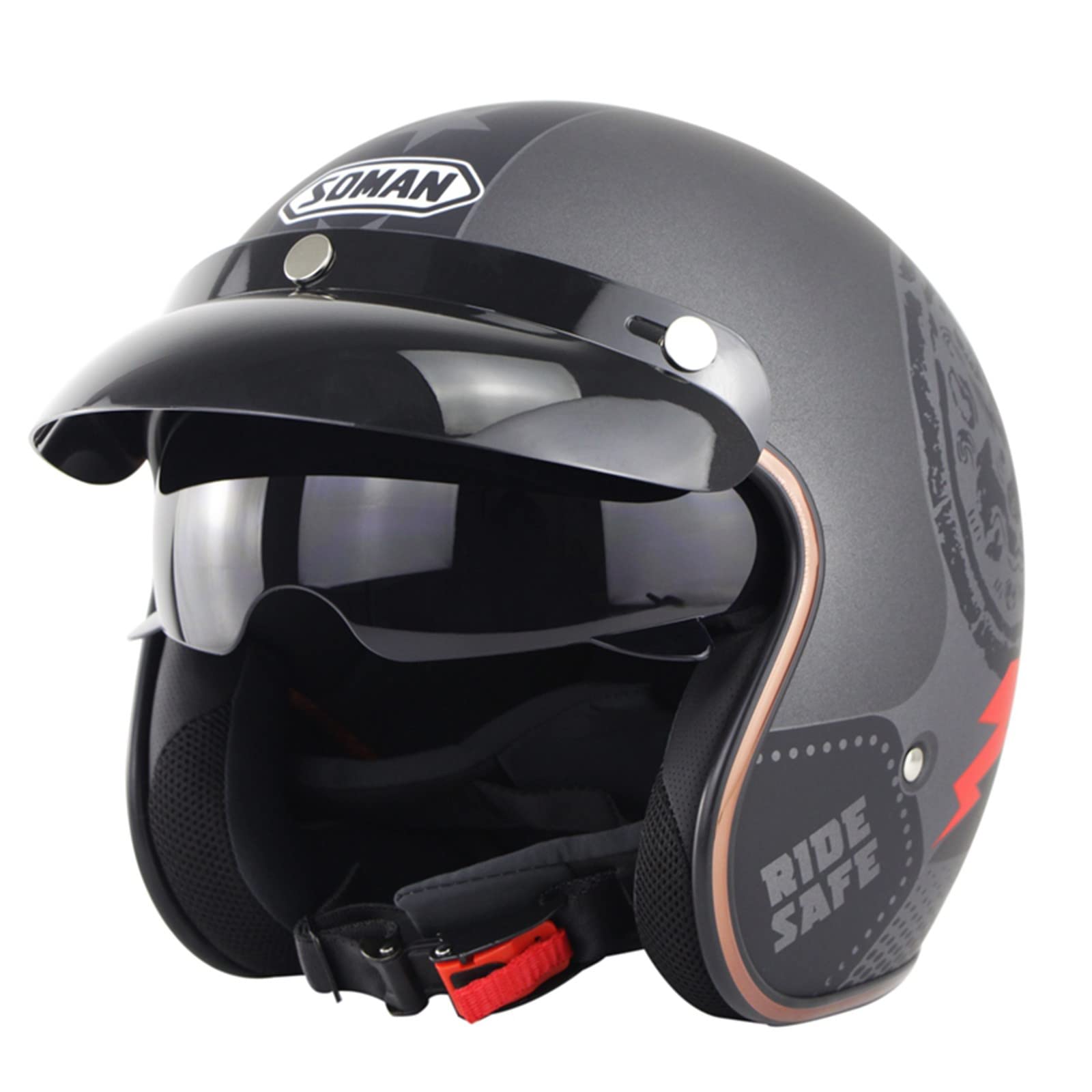 Vintage 3/4 Motorrad Jethelm Herren Retro Motorrad Halbhelm Mit Verlängertem Visier Sonnenbrille Helm Für Cruiser Roller Street Bike Jet Pilot Helm DOT/ECE Zugelassen Matte Gray,XL Vintage 3/4 Motorrad Jethelm Herren Retro Motorrad Halbhelm Mit Verlängertem Visier Sonnenbrille Helm Für Cruiser Roller Street Bike Jet Pilot Helm DOT/ECE Zugelassen Matte Gray,XL von BCBKD