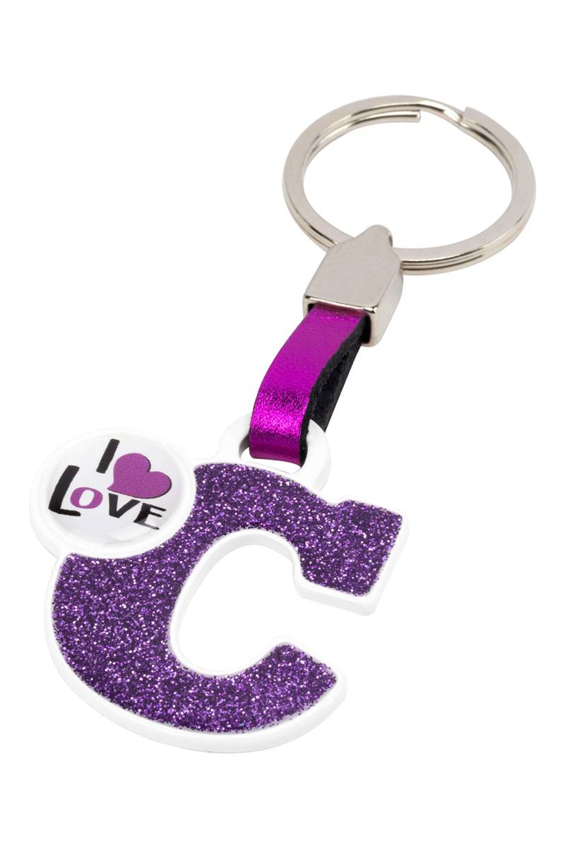 BC CORONA Metallischer Schlüsselanhänger I Love; Buchstabe C; Rosa Farbe. von BC CORONA