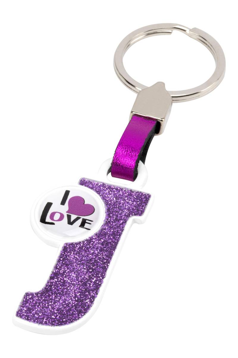 BC CORONA Metallischer Schlüsselanhänger I Love; Buchstabe J; Rosa Farbe. von BC CORONA