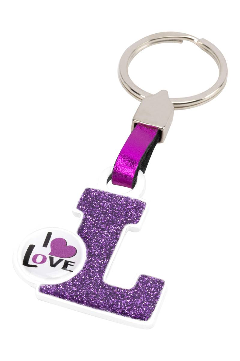 BC CORONA Metallischer Schlüsselanhänger I Love; Buchstabe L; Rosa Farbe. von BCCORONA