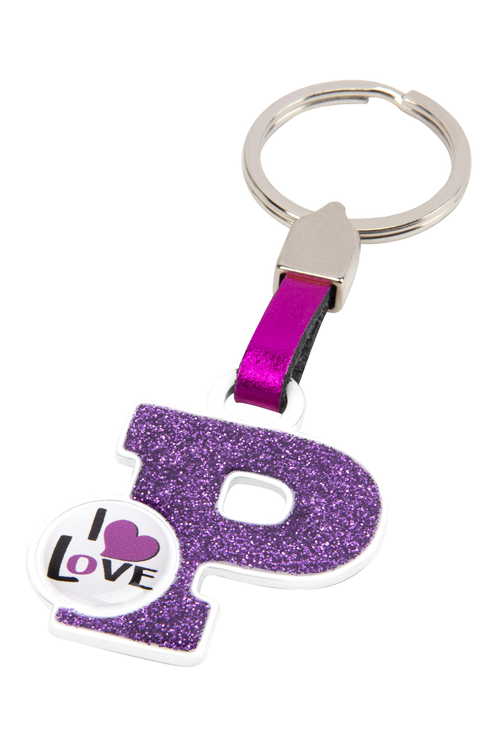 BC CORONA Metallischer Schlüsselanhänger I Love; Buchstabe P; Rosa Farbe. von BC CORONA