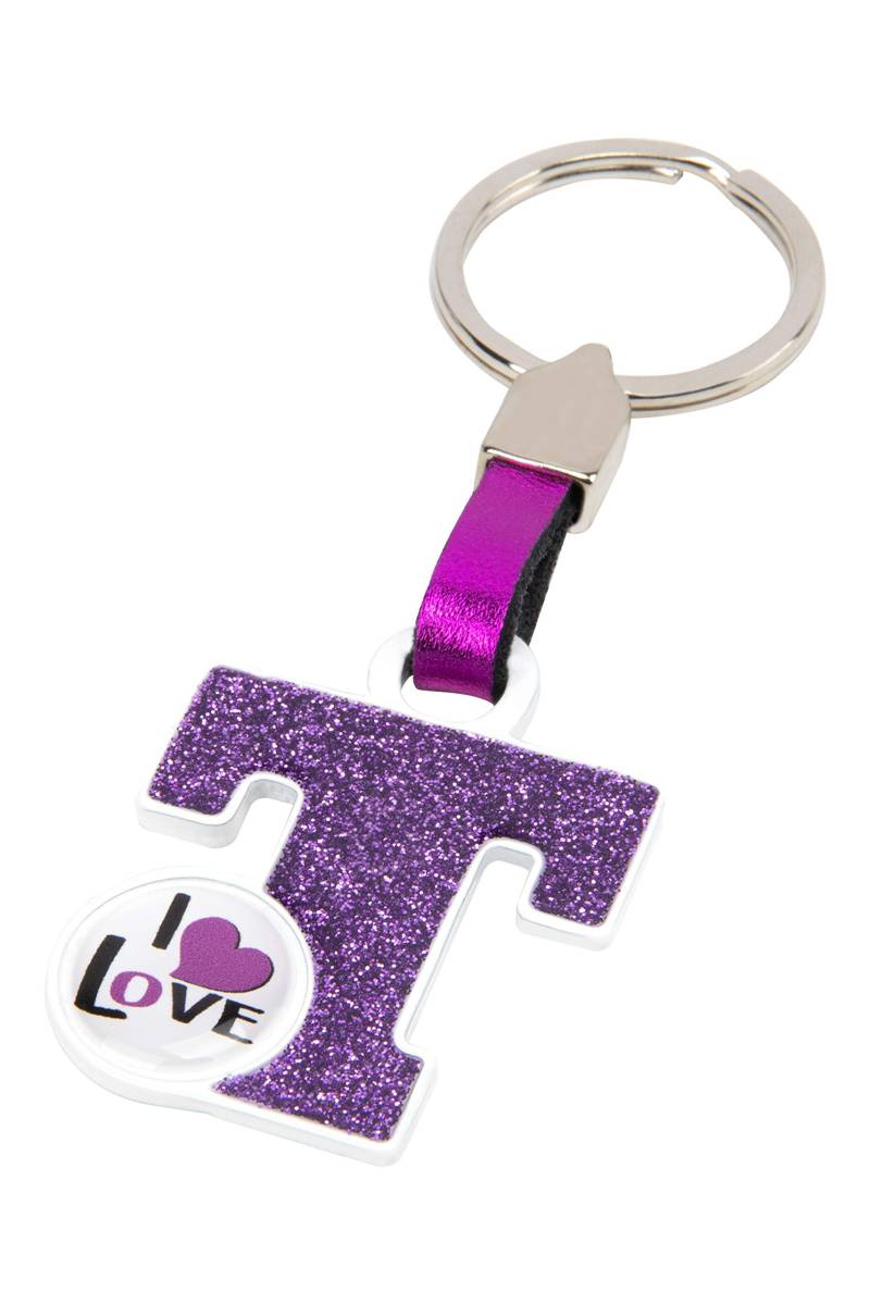 BC CORONA Metallischer Schlüsselanhänger I Love; Buchstabe T; Rosa Farbe. von BC CORONA