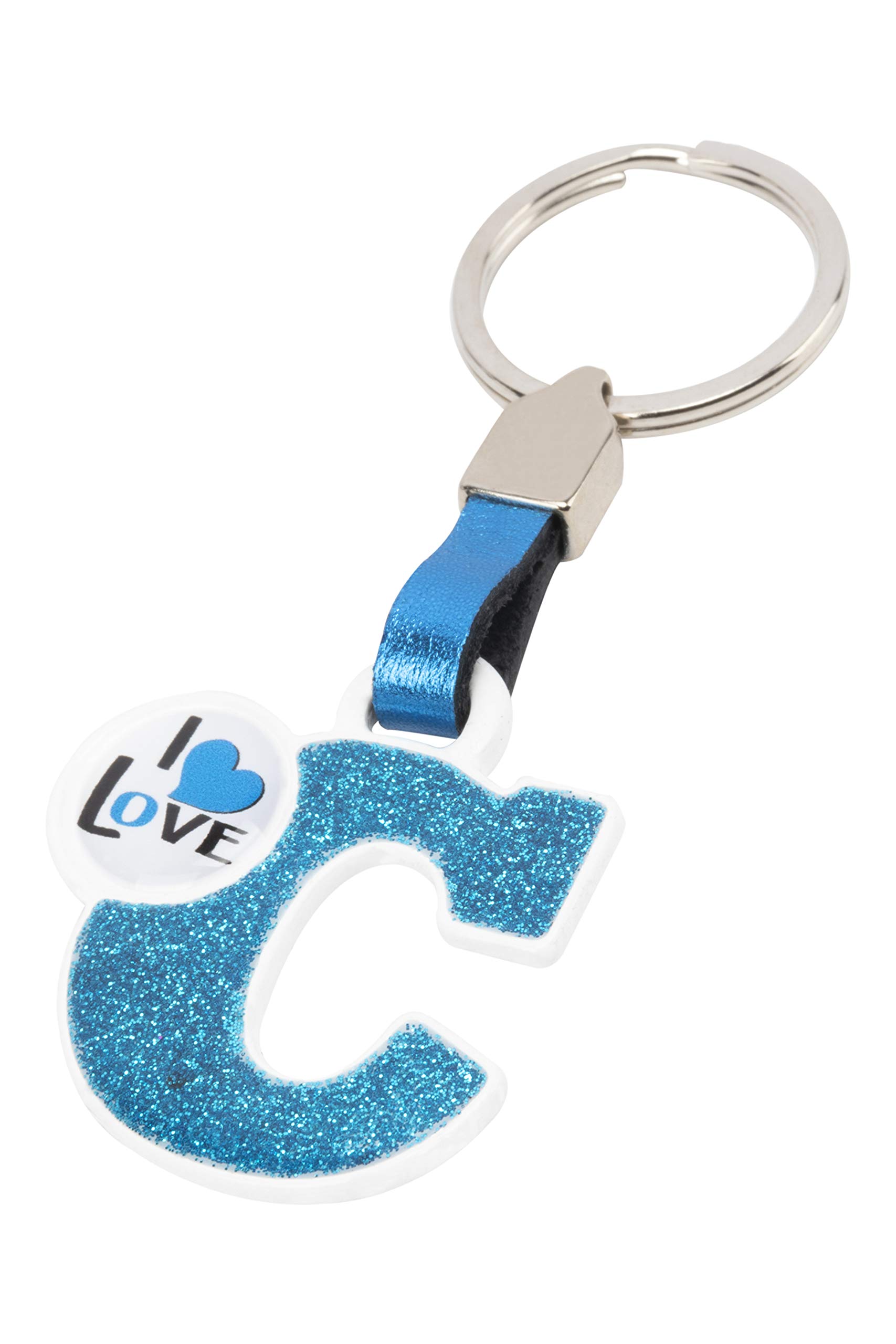 BC CORONA Metallischer Schlüsselanhänger I Love; Buchstabe C; Blau Farbe. von BC CORONA
