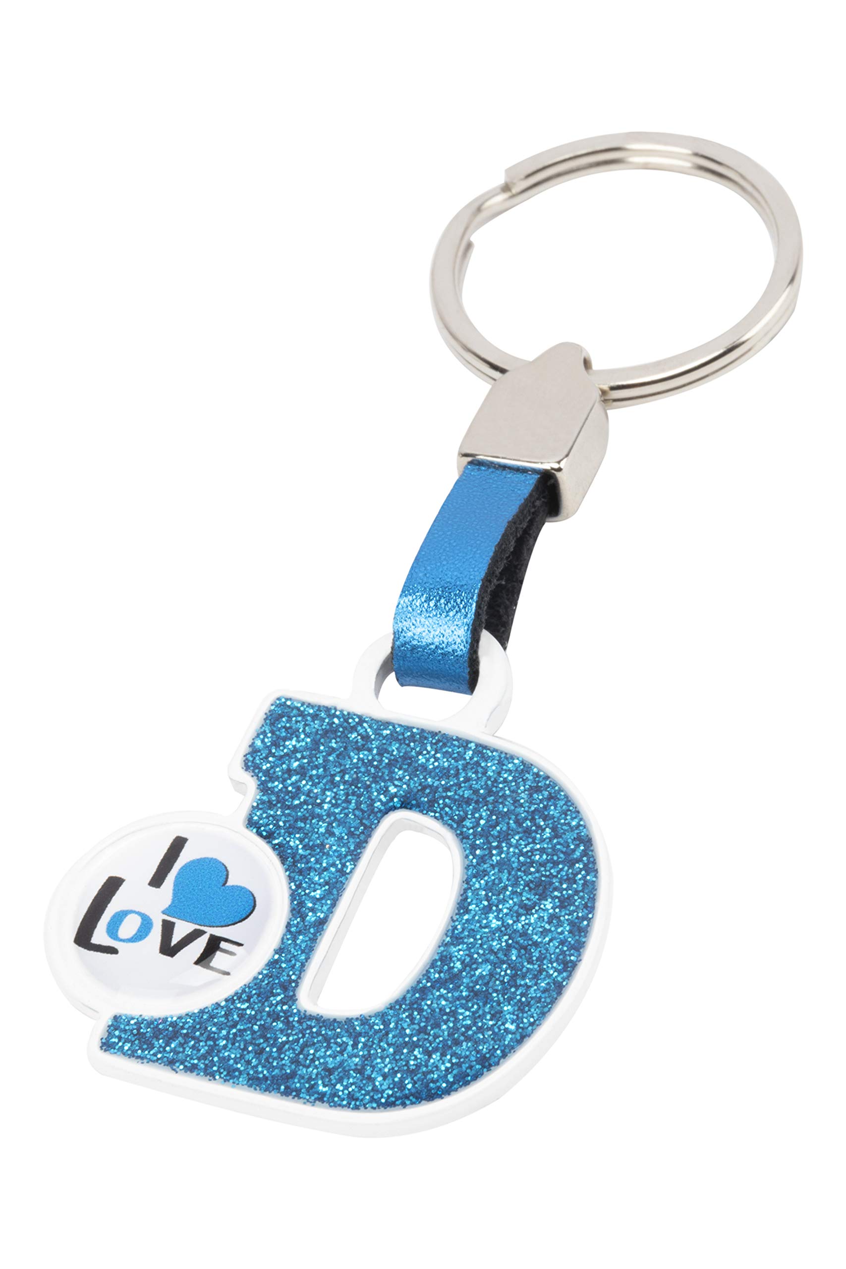 BC CORONA Metallischer Schlüsselanhänger I Love; Buchstabe D; Blau Farbe. von BC CORONA