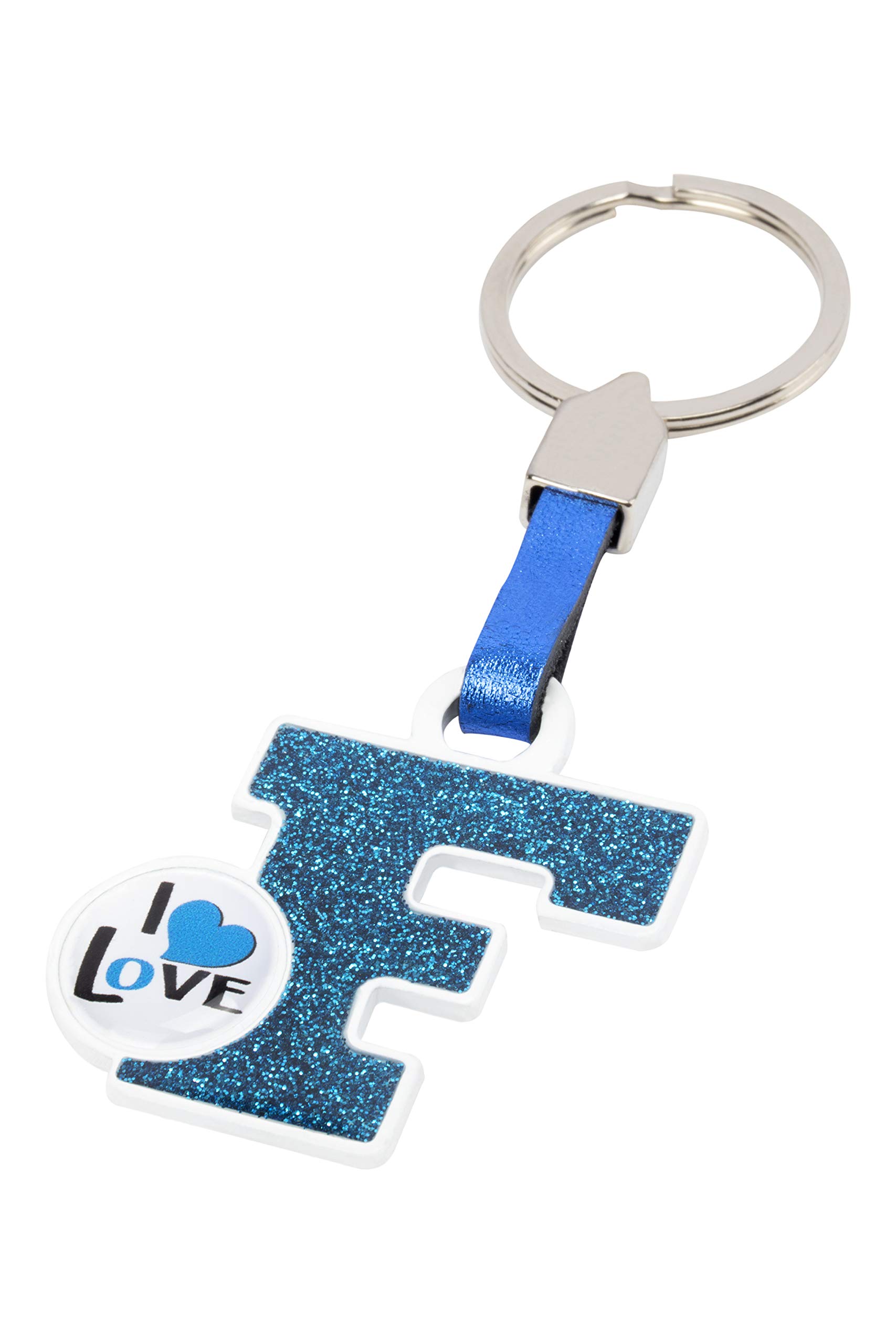 BC CORONA Metallischer Schlüsselanhänger I Love; Buchstabe F; Blau Farbe. von BC CORONA