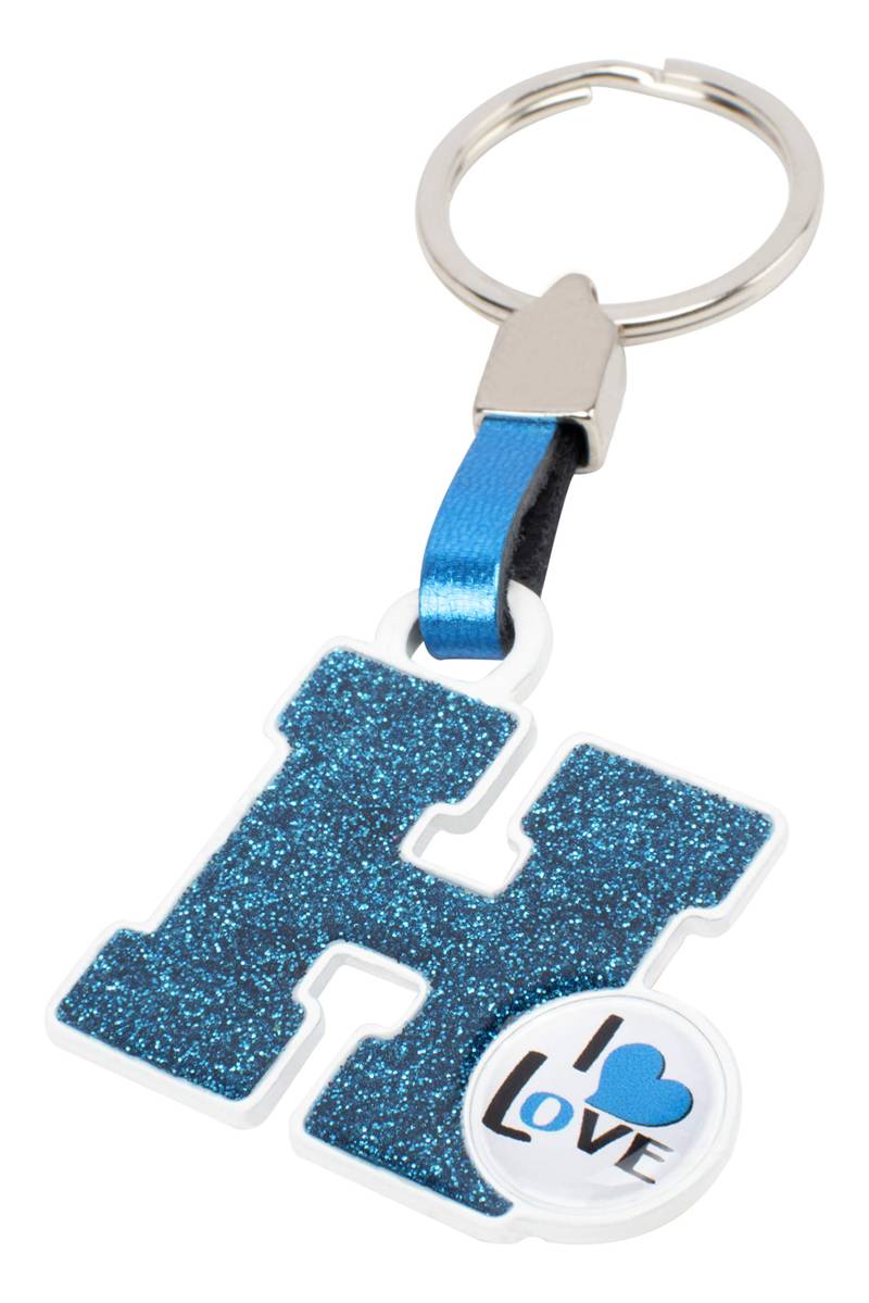 BC CORONA Metallischer Schlüsselanhänger I Love; Buchstabe H; Blau Farbe. von BC CORONA