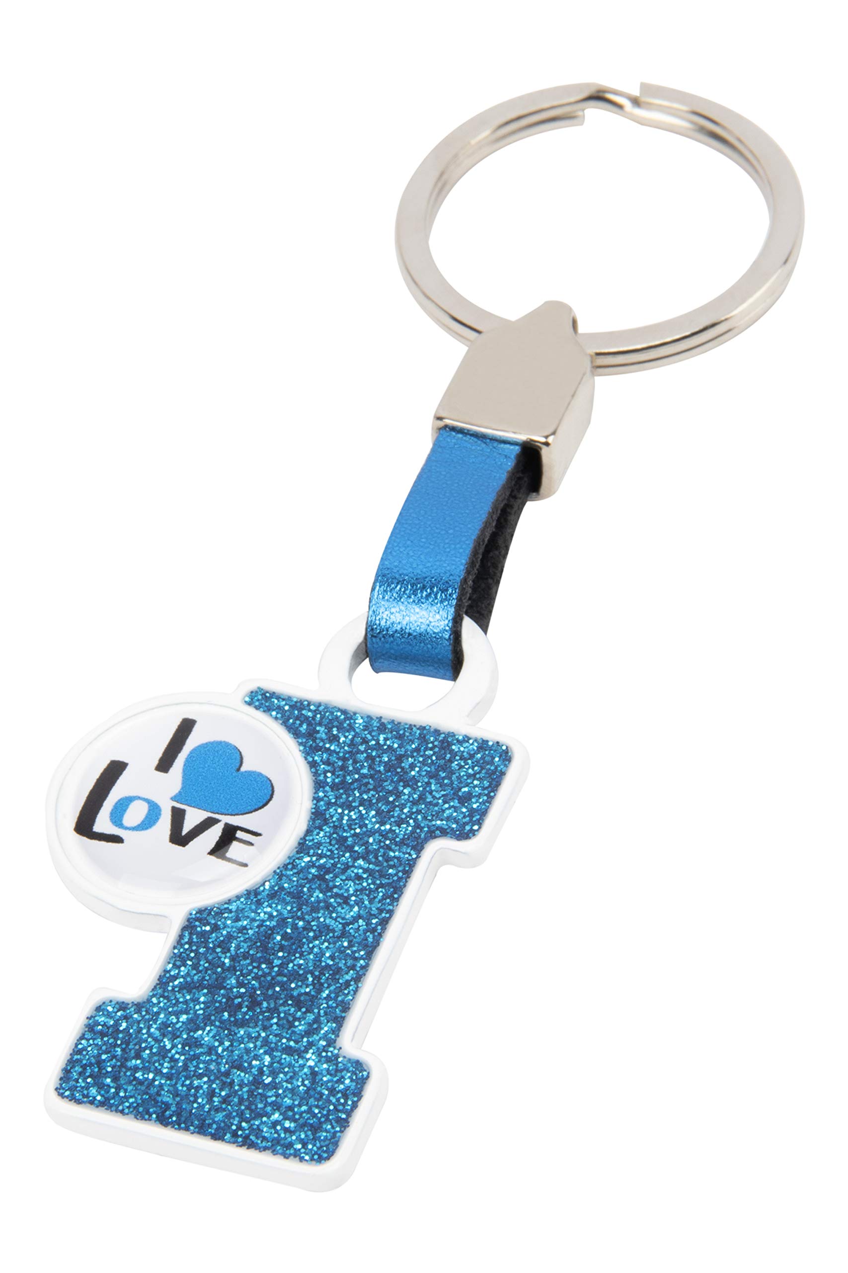 BC CORONA Metallischer Schlüsselanhänger I Love; Buchstabe I; Blau Farbe. von BC CORONA