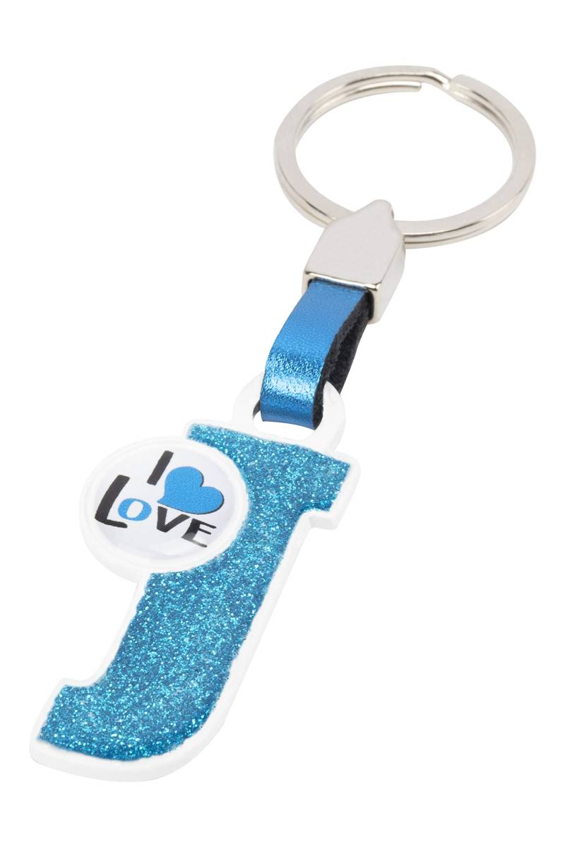 BC CORONA Metallischer Schlüsselanhänger I Love; Buchstabe J; Blau Farbe. von BC CORONA