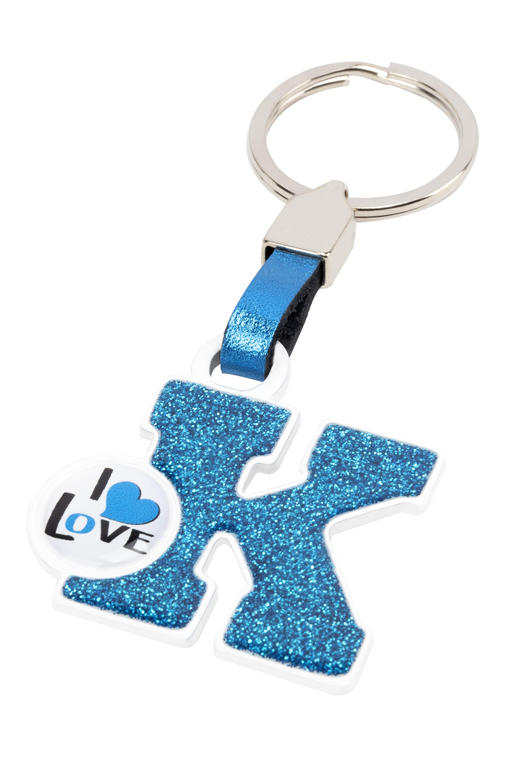 BC CORONA Metallischer Schlüsselanhänger I Love; Buchstabe K; Blau Farbe. von BC CORONA