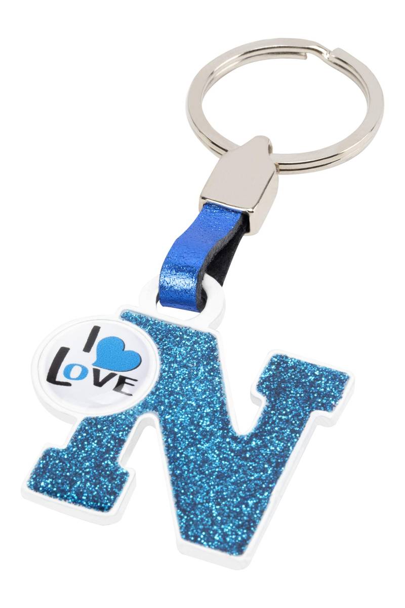 BC CORONA Metallischer Schlüsselanhänger I Love; Buchstabe N; Blau Farbe. von BC CORONA