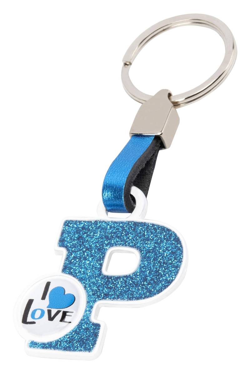 BC CORONA Metallischer Schlüsselanhänger I Love; Buchstabe P; Blau Farbe. von BC CORONA