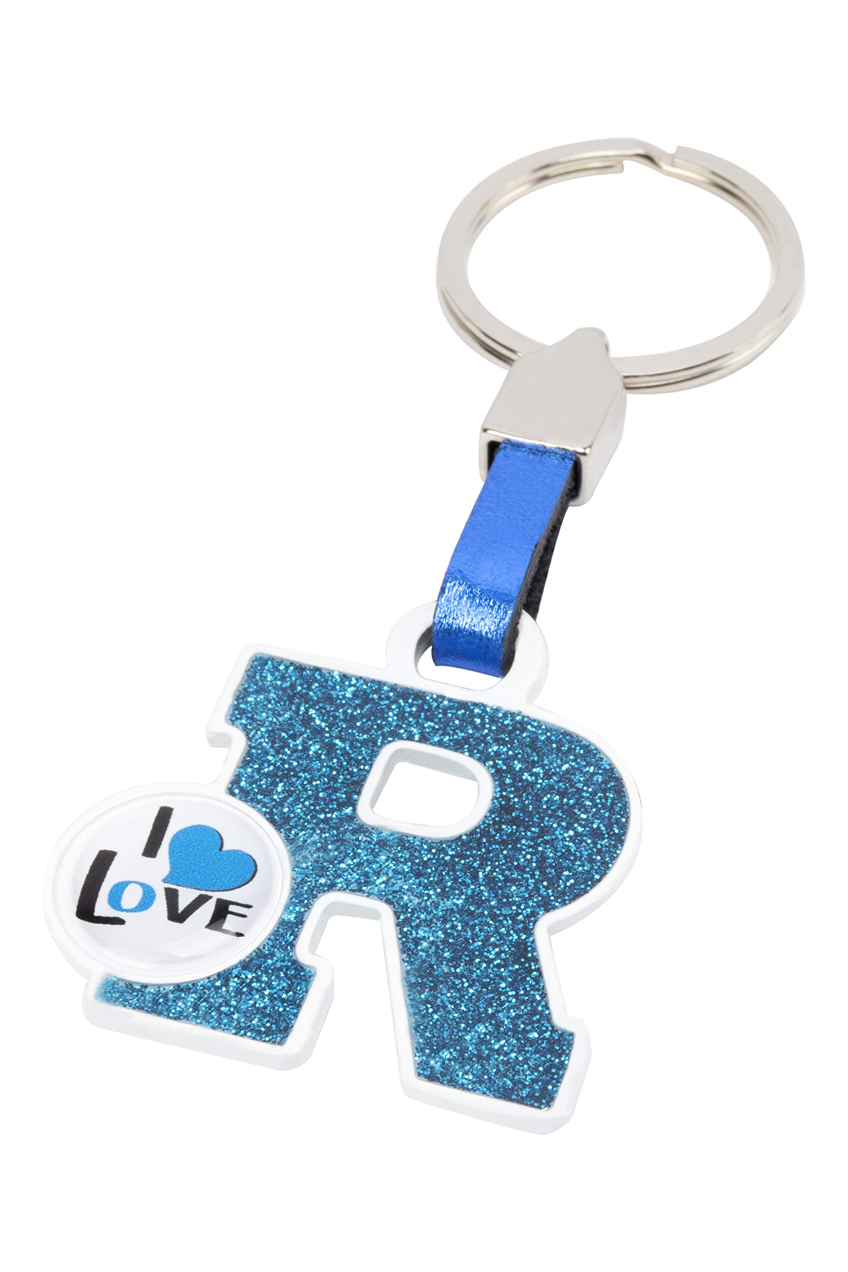 BC CORONA Metallischer Schlüsselanhänger I Love; Buchstabe R; Blau Farbe. von BC CORONA