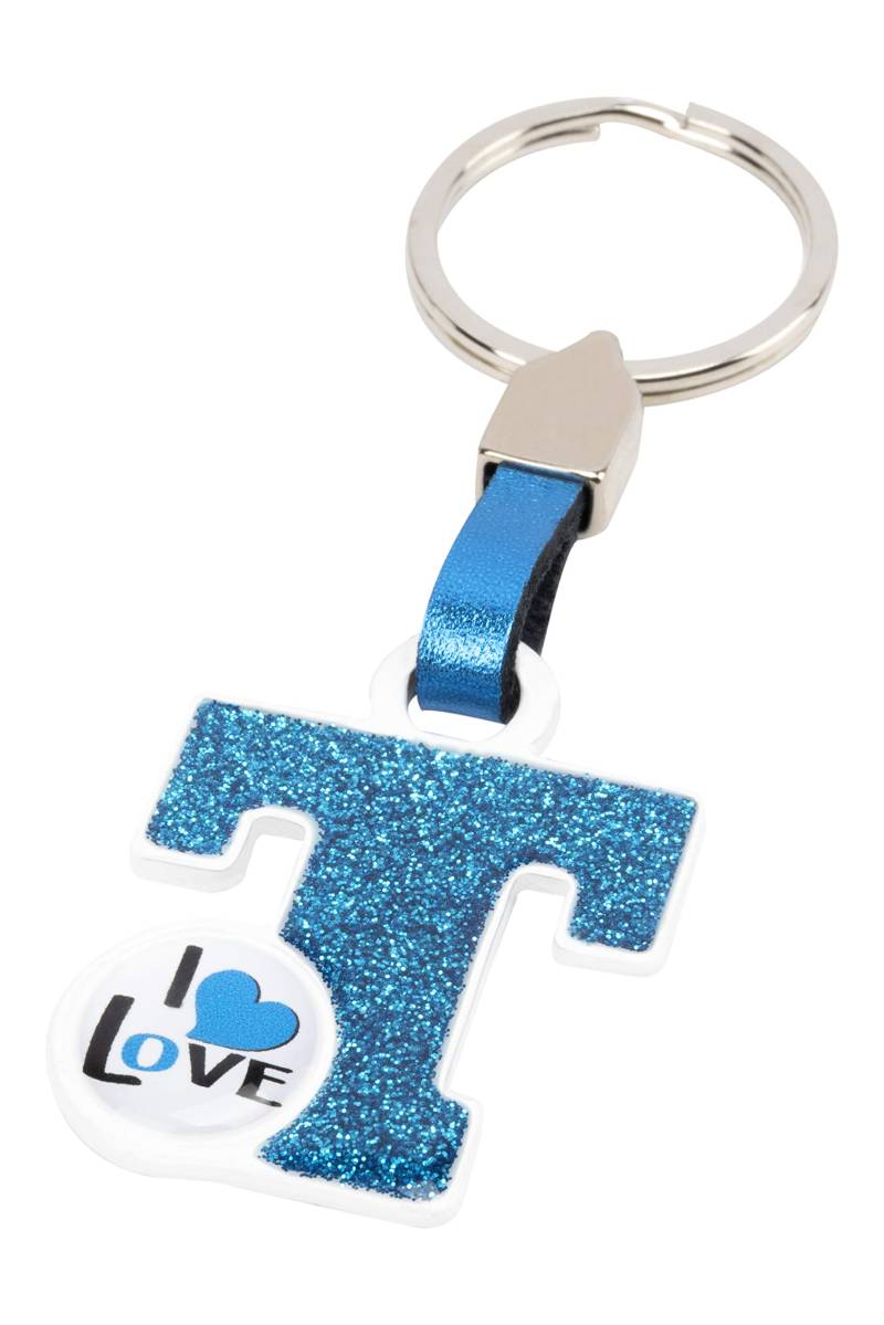BC CORONA Metallischer Schlüsselanhänger I Love; Buchstabe T; Blau Farbe. von BC CORONA