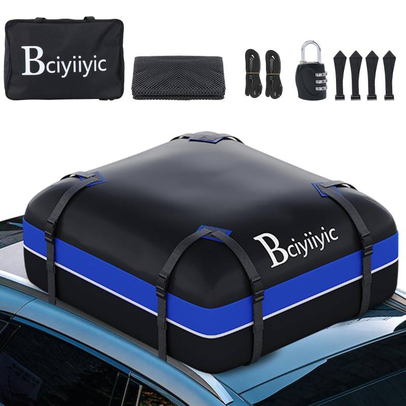 BCIYIIYIC 425L Dachbox Auto Dachtasche Dachkoffer, 1000D wasserdichte Dachgepäckträger Gepäckbox für Alle Fahrzeuge Mit/Ohne Gepäckträger (15 Kubikfuß（Blau/Black）) von BCIYIIYIC