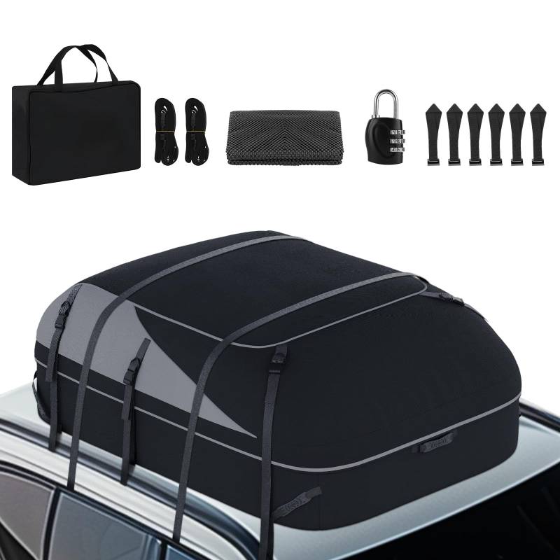 BCIYIYIC car roof Box 21 Cubic feet Foldable roof Box Storage Box, Waterproof roof Packaging roof Frame Packaging Storage Box Suitable for All Vehicles with/Without Luggage Racks (Grey/Black) 1000D von BCIYIIYIC